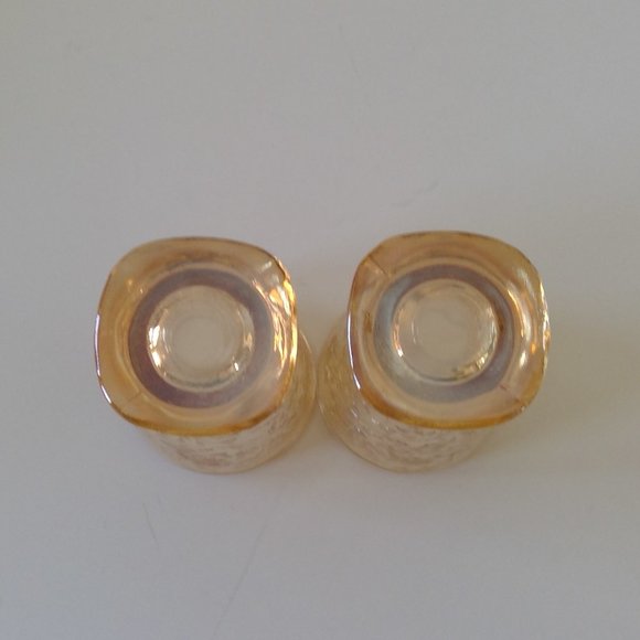 S/2 Vintage Jeannette Floragold Louisa Iridescent Water Glasses Juice Tumblers - Picture 4 of 7